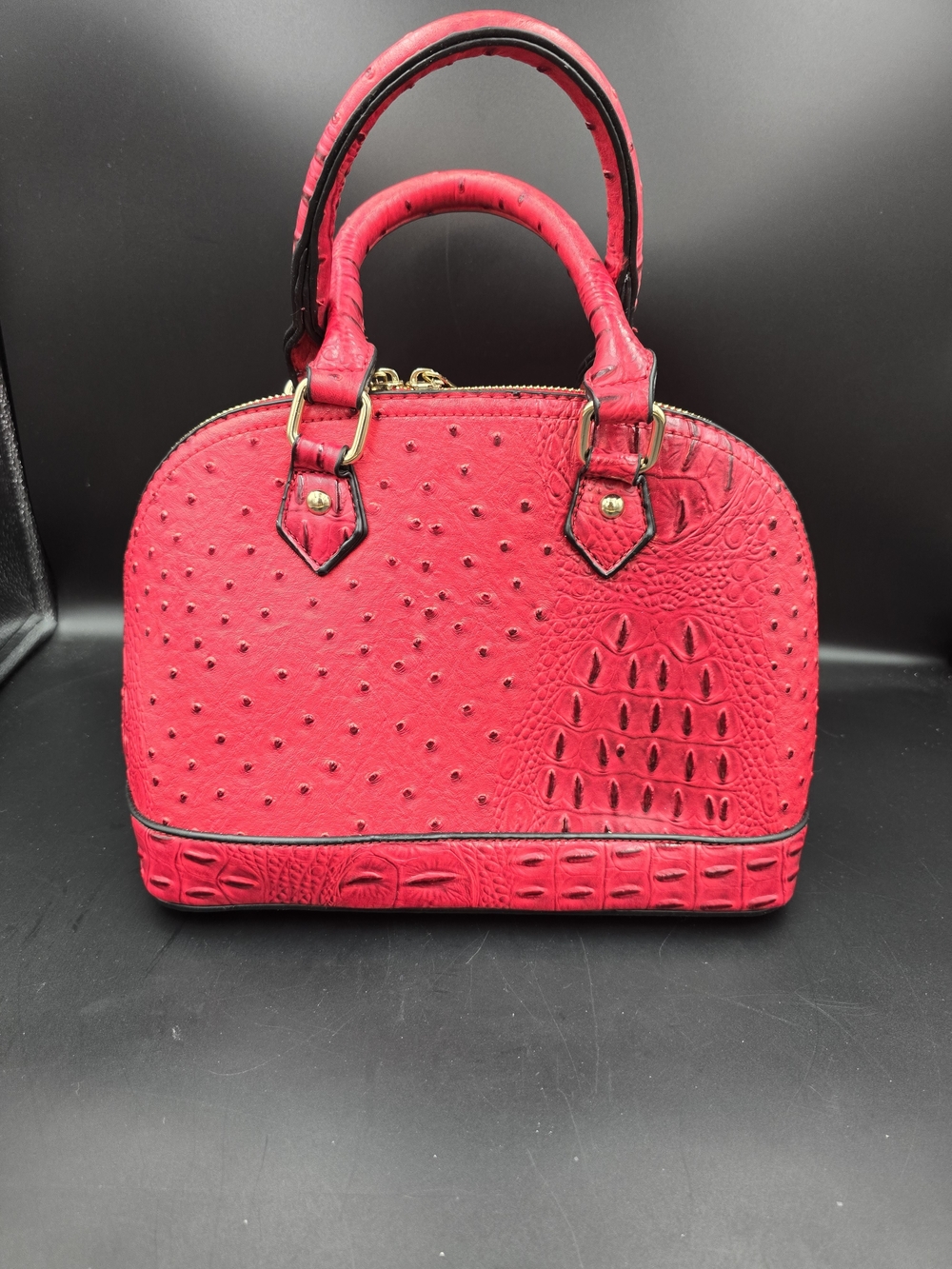 Structured Dome Satchel Handbag in Bright Red with Gold Hardware